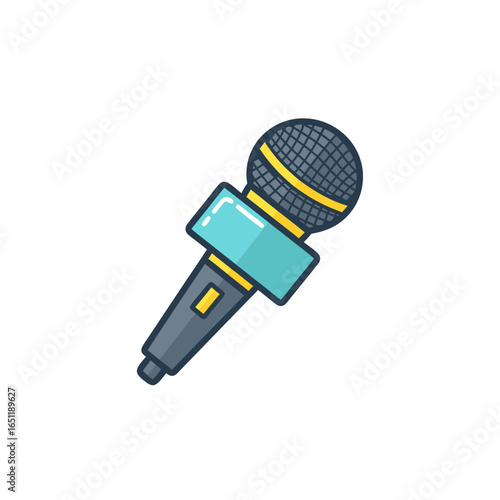 Colorful Microphone Illustration with Blue and Yellow Accents for Audio and Recording Needs