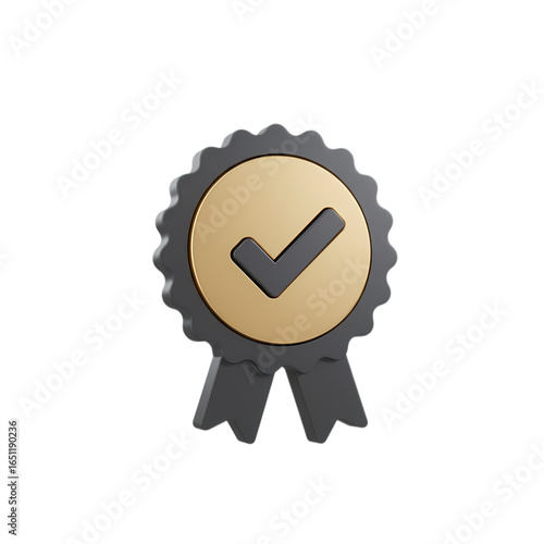 3D Render: Achievement Badge - Checkmark Seal of Approval