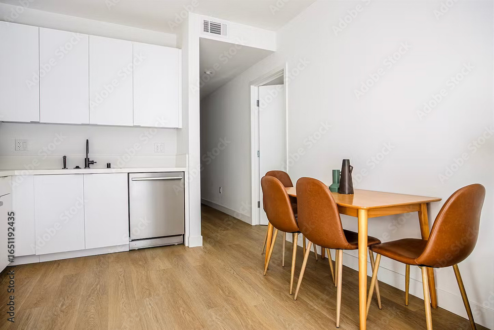 Fototapeta premium Modern luxury kitchen interior in minimal scandinavian style, 3d render