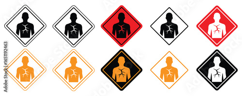Warning labels alert to electromagnetic field exposure risk in multiple colors