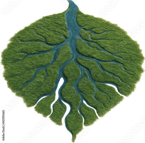 3D Realistic Glossy River Delta on transparent Background