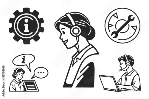 Customer service icons isolated on white background