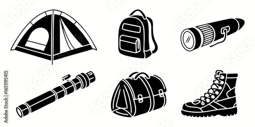 Camping gear icons isolated on white background
