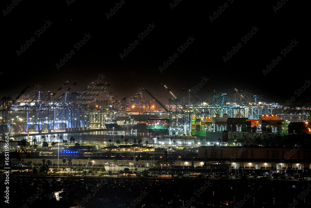 Fototapeta premium Night view of busy shipping port