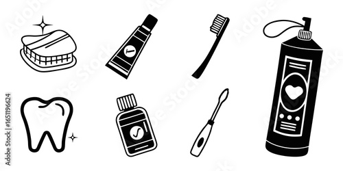 Dental hygiene items isolated on white