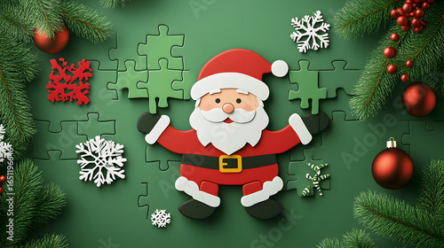 Jigsaw Puzzle Featuring Santa Claus Amidst Christmas Trees