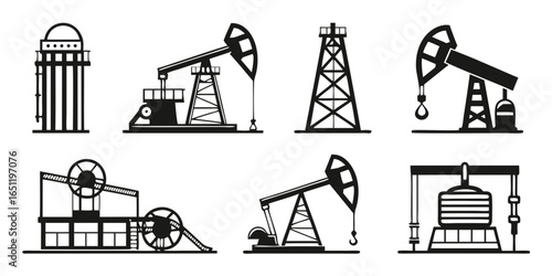 Oil pump jacks isolated on white background