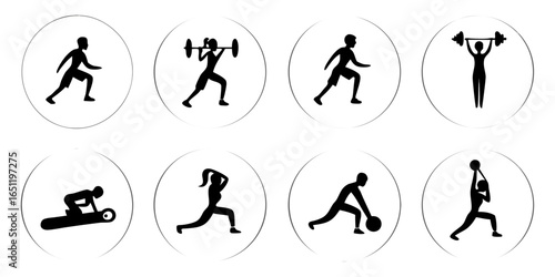 Fitness and exercise icons isolated on white