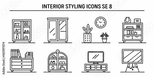 Interior styling icons isolated on white
