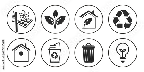 Green energy icons isolated on white background