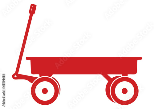 Red toy wagon in a side view, symbolizing childhood and playtime