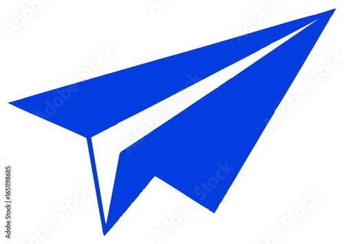 Blue paper airplane in a minimalist design, representing creativity and flight