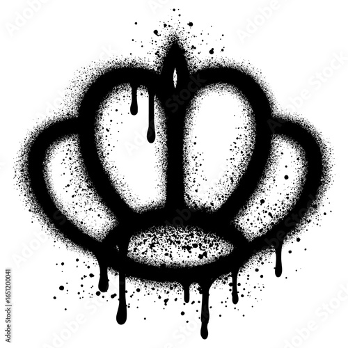 Sprayed crown with over spray in black over white. Spray graffiti stylized crown. Vector illustration.