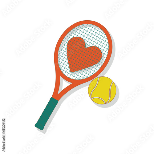 A charming illustration symbolizing the enduring love for tennis, showcasing a heart intertwined with a classic racket, representing passion for the sport.