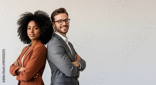 Diverse professional team posing back to back with confidence and arms crossed