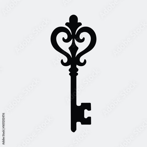 Silhouette ornate key vintage style antique shape vector illustration