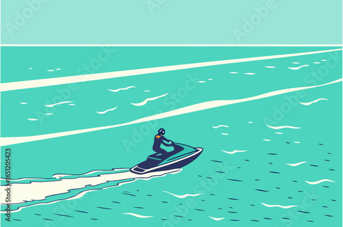Jet ski skimming across turquoise waters, perfect for summer adventure promotions
