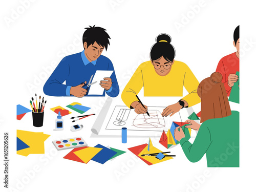 Creative Minds at Work: Capturing the collaborative spirit of an art workshop, this image showcases individuals engaged in various creative endeavors