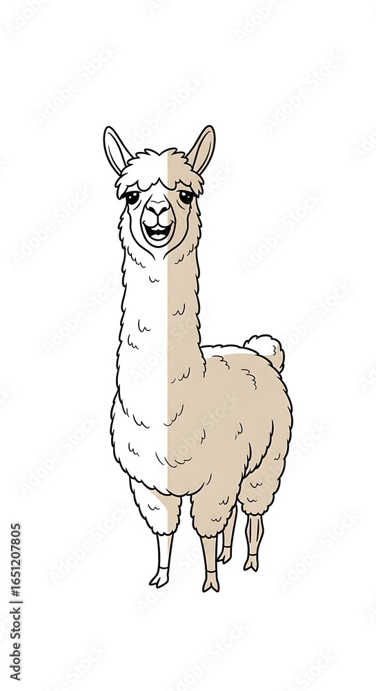 Fototapeta premium Cute llama illustration in outlined style.