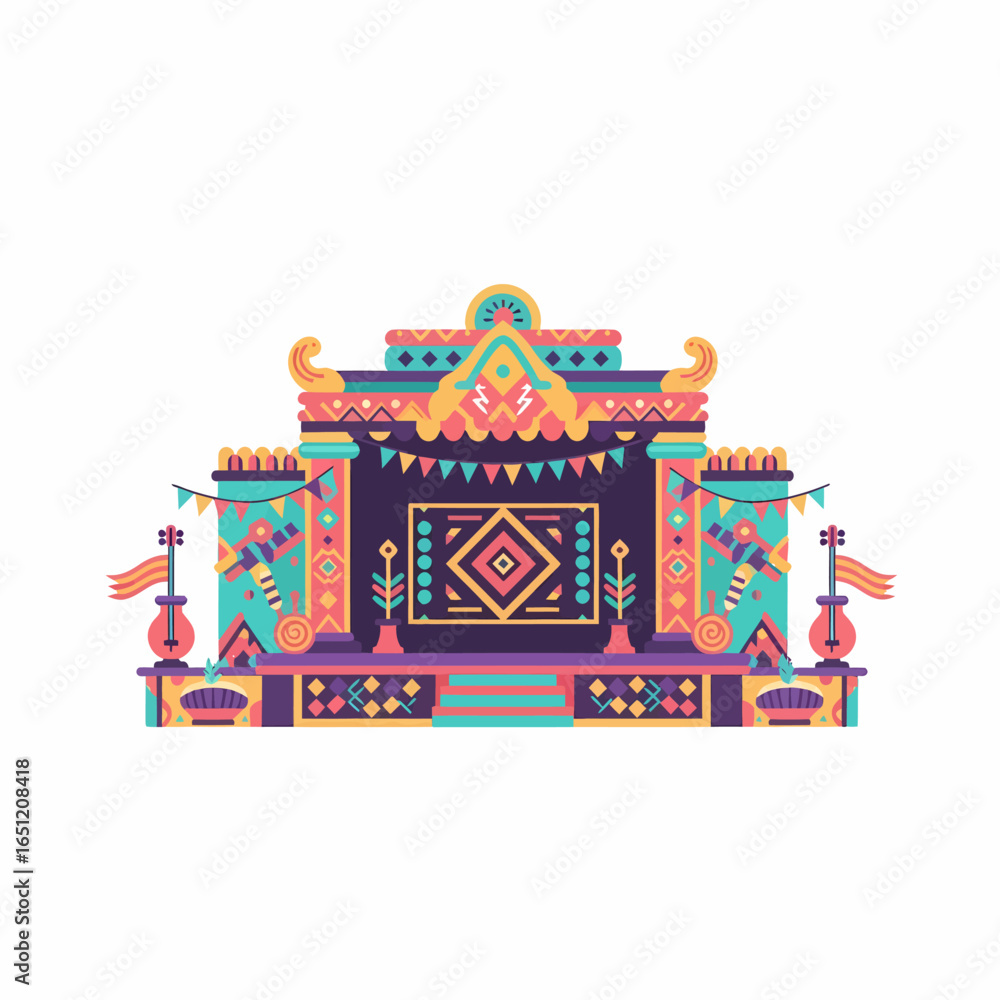 Fototapeta premium Ornate Stage with Geometric Patterns and Festive Decorations.