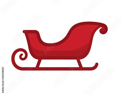 A - Minimal Red Santa Sleigh Silhouette in Modern Flat Illustration Style, Isolated on Transparent Background.