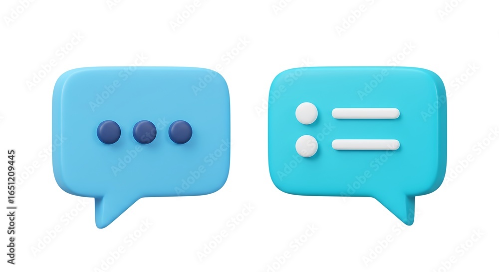 Fototapeta premium Two blue chat bubbles with icons isolated on white background