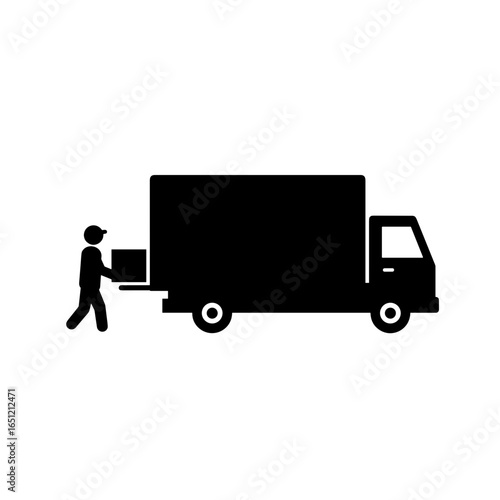 Delivery truck unloading packages by delivery person for Black Friday  