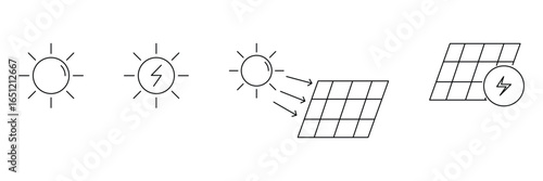 Solar renewable energy sun power panel electricity green technology clean sustainable eco environment sunlight production system innovation generation efficiency conservation icon vector illustration.