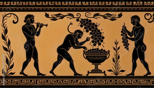 Ancient Greek mythology vector silhouette of cultural pottery with traditional Mediterranean art and classic mythological figure design