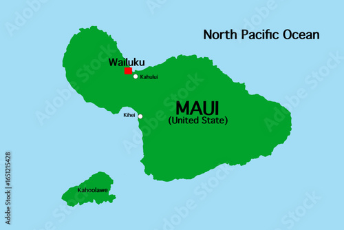 Vector map of Maui Island, Hawaii, United States. Perfect for travel and educational use