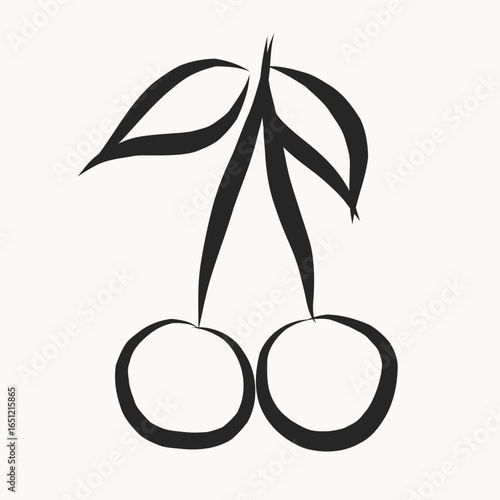 Ink Cherry Berry Outline Illustration. Summer Rest and Vacation Tropical Resort Travel Decorative Contour Sketch Line Symbol. Fresh Vitamin Vegetarian Diet Food Icon	