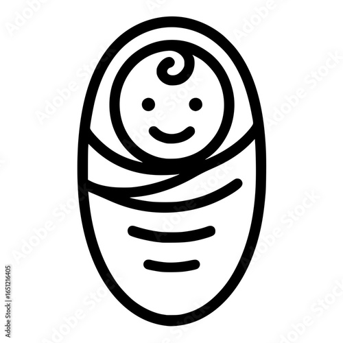 Smiling Swaddled Newborn Baby Outline Icon
