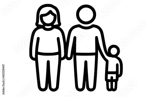 Family icon outline featuring parent figures with a child
