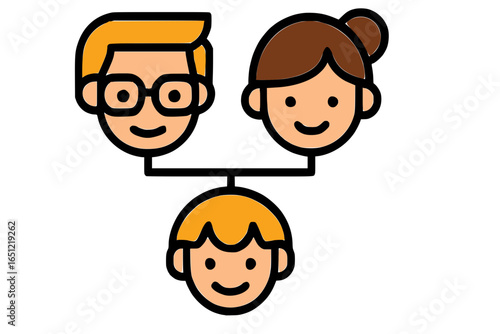 Simple Cartoon Family Tree with Parents and Child Heads
