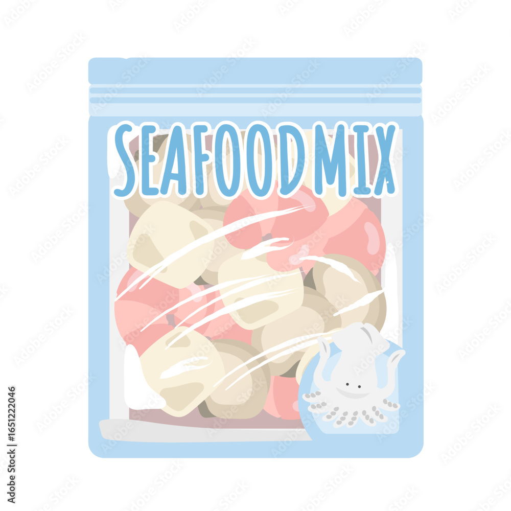 Obraz premium 袋に入った冷凍シーフードミックス イラスト