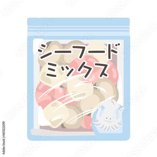 袋に入った冷凍シーフードミックス　イラスト
