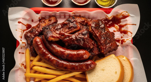 Rib Tips & Hot Links – Authentic South Side BBQ Feast, Cinematic Top-Down