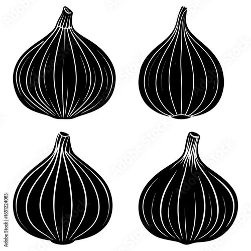 Four stylized black and white figs arranged in a square formation on a white background image