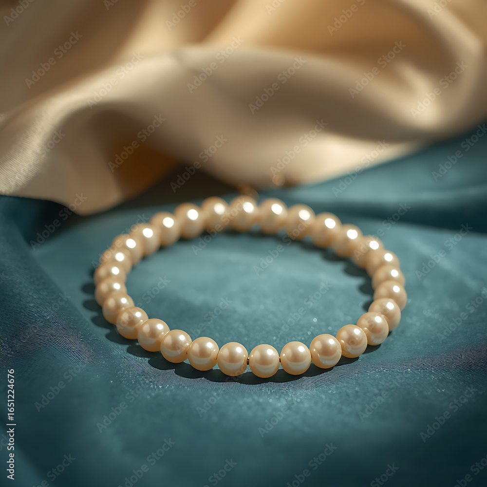 Fototapeta premium pearl necklace on a satin