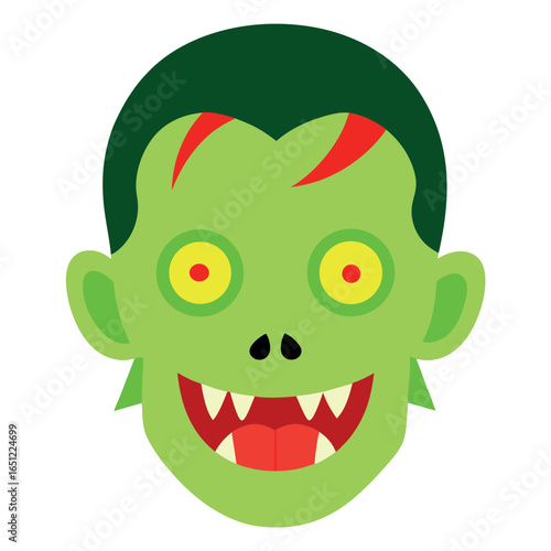 Pale green zombie face with scars a spooky halloween illustration