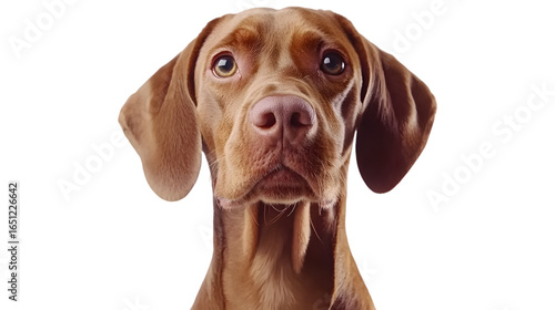 Vizsla portrait with soulful eyes, perfect for pet lovers and canine enthusiasts isolated on white background