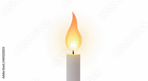 Candle flame lighting up on white background
