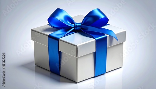 Silver Gift Box Blue Ribbon.