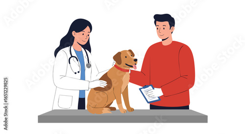 Veterinarian Examining a Dog with its Owner