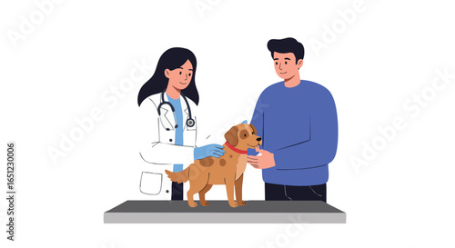 Veterinarian and Pet Owner with a Dog at the Clinic