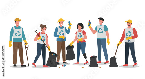 Diverse Volunteer Group Cleaning up the Environment
