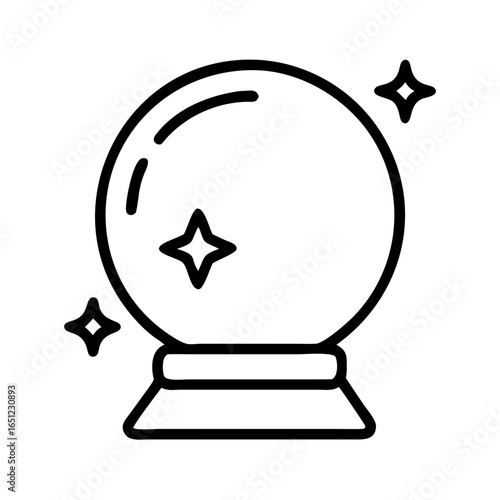 Magic crystal ball icon with shining stars and transparent design  