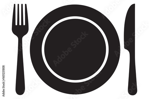 Silhouette of fork knife plate and spoon kitchen utensil icon vector
