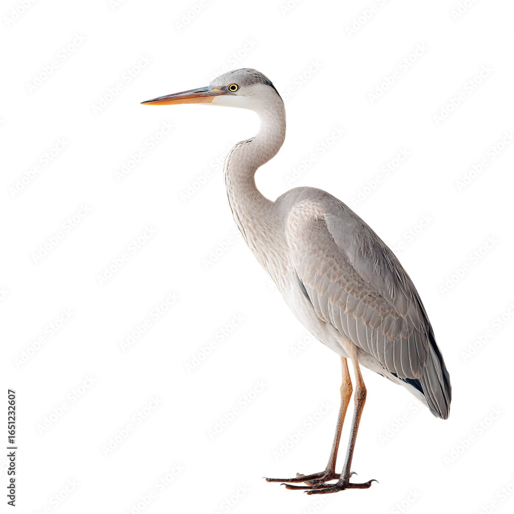 Fototapeta premium Elegant Grey Heron Standing Gracefully Near Water's Edge