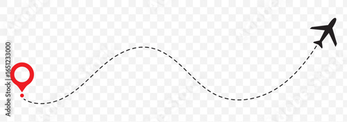 Airplane Plane routes line set. Planes dotted flight pathway. Plane paths. Aircraft tracking, planes, travel, map pins, location pins .start point line trace and plane routes.